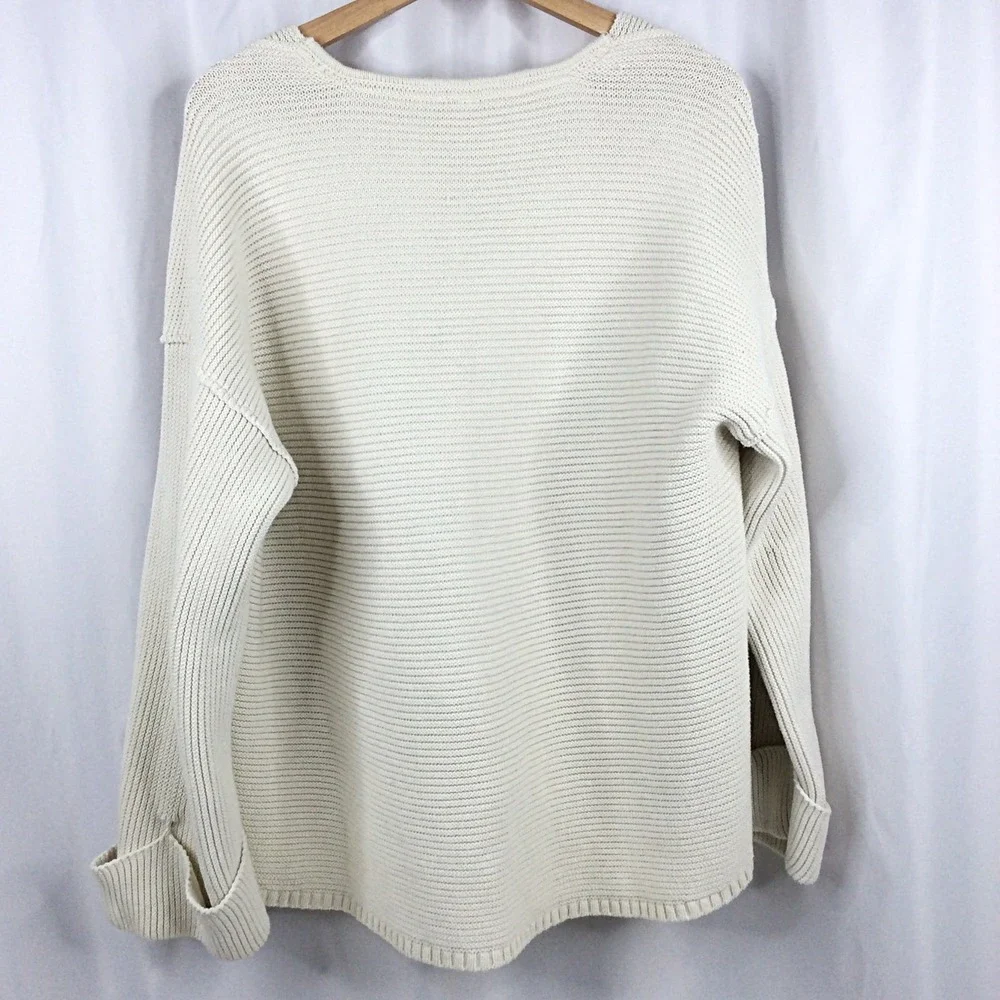 Free People La Brea V-Neck Sweater Women's Size Large Ivory V-Neck Slouchy Boxy